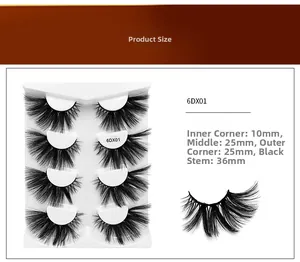 Size chart showing 25mm long wispy 6D false eyelashes with 36mm cotton lash band measurements