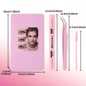 DIY cluster eyelash extension kit with glue, tweezers and brush in a pink storage case