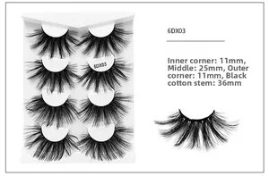 Detail of 25mm 6D synthetic eyelashes showing 11-25-11mm lengths and black cotton band