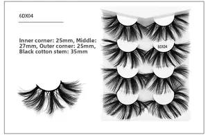 Detailed view of 6DX04 thick false eyelashes with length measurements and black cotton band