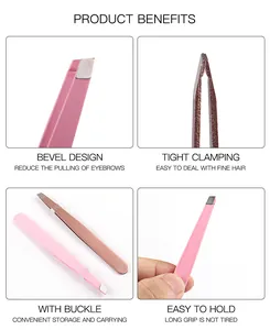 Detail of professional stainless steel lash tweezers with bevel tip and tight closure