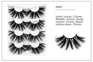 Detailed view of 25mm 6D thick eyelashes 6DX05 with black cotton band in 4-pair set