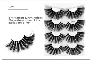 Detail view of 25mm 6D synthetic eyelashes with 6DX06 size specs on black cotton band