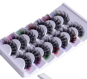 Detailed view of colorful gradient eyelashes with thick Russian volume and D curl