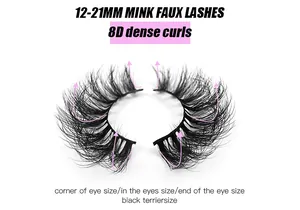 Makro-Detail von 8D-Faux-Mink-Wimpern mit 12-21 mm Länge und buschiger Locken-Textur