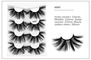 Detail view of 6DX07 25mm 6D false eyelashes with cotton band and length measurements