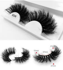 Makro-Detail der 8D falschen Wimpern MG08 mit Längenangaben 15mm-37mm-21mm