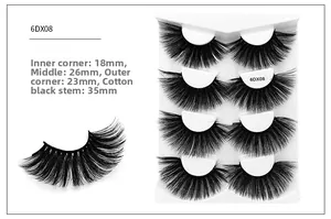 Detailed length specifications for 6D synthetic eyelashes with 18-26mm fibers in 4 pairs pack