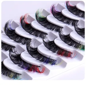 7 pairs of colorful Russian D-curl false eyelashes set with thick and wavy fiber texture