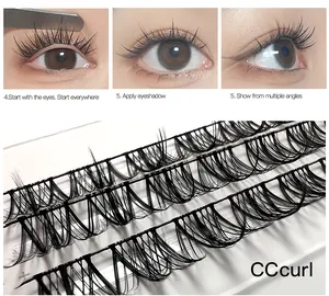 Detail van CC-krul gesegmenteerde wimpers met applicatiegids en dramatisch oogeffect