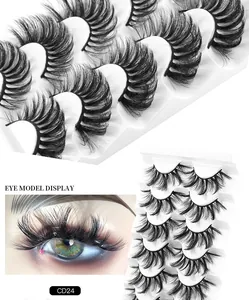 Close-up of CD24 thick curled false eyelashes with 8D mink effect on white tray