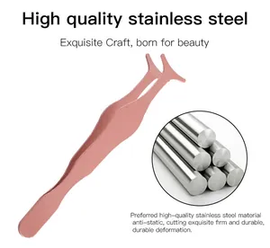 Vista macro della pinzetta in acciaio inossidabile oro rosa per extension ciglia