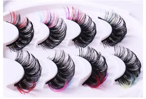 Detail of 8 pairs colorful Russian volume false eyelashes with vibrant tips for dramatic eye makeup