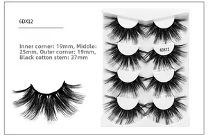 Macro detail of 25mm 6D fiber false eyelashes set with length specifications 19-25-19mm