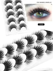 Close-up of CD25 fluffy false eyelashes with criss-cross pattern for dramatic volume