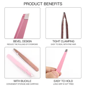 High precision stainless steel lash tweezers set with bevel tip and protective buckle