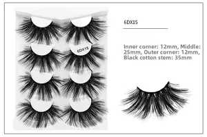 Detail view of 25mm 6D synthetic eyelashes showing 12-25mm length and black cotton band