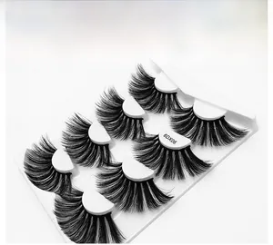 Macro view of 25mm 6D fiber false eyelashes 7-pair set in model 6DX06 tray