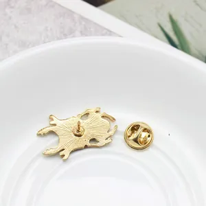 Golden metal beetle brooch featuring detailed back with pin and butterfly clutch