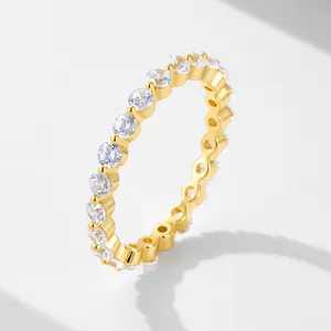 Luxurious 925 Sterling Silver Eternity Ring For Women Pave Rhinestone Fashion Jewelry Finger Ring Gold Rose Gold Silver