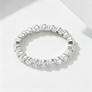 Detailed close-up of S925 sterling silver eternity ring with 2.5mm cubic zirconia stones