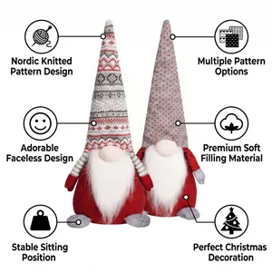 Detail of Christmas gnomes featuring premium soft filling and stable seated design