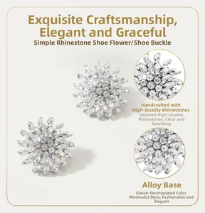 Detailed view of rhinestone shoe clips with sparkling crystal sunburst and silver alloy base