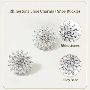 Sparkling crystal sunflower shoe clips with marquise rhinestones for wedding bridal heels