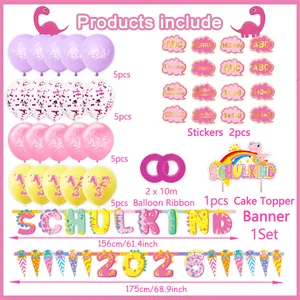 Set decorativo rosa per inizio scuola con striscioni SCHULKIND e palloncini colorati