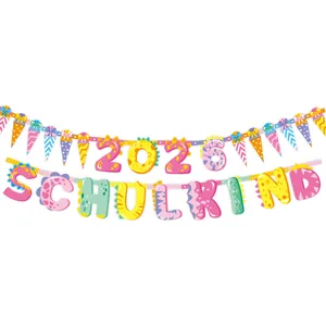 Striscione colorato Schulkind 2026 con dinosauri per festa di iscrizione scuola