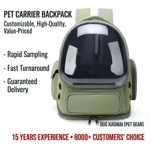 Green breathable pet backpack with transparent space capsule window and large capacity
