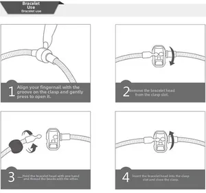 Detailed guide showing how to open the clasp and add beads to the snake chain bracelet