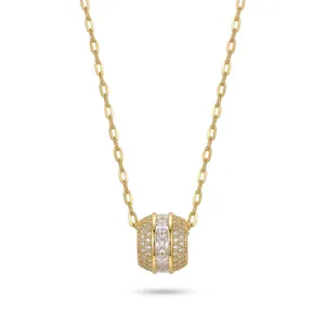 Elegant gold titanium necklace featuring a crystal-encrusted cylinder pendant for women