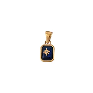 18K gold plated stainless steel rectangle birthstone pendant with blue zircon star