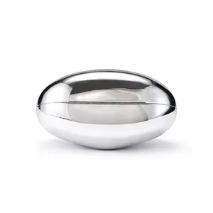 Minimalist egg-shaped silver acrylic evening clutch bag with a mirror-polished finish