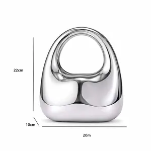 Silver mirror finish acrylic handbag vase with dimensions 22cm height and 20cm width