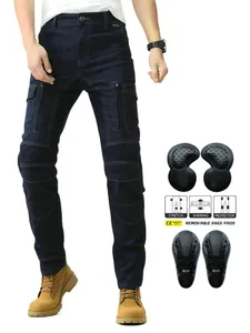 Men Motorcycle Riding Jeans Abrasion Resistant Denim Pants With Protective Pads Accordion Stretch Multi-Pocket Locomotive Trousers