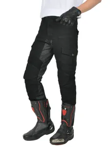 Men's protective motorcycle riding jeans in black featuring flexible accordion panels