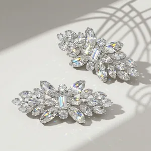 Elegant bridal shoe clips with sparkling cluster rhinestones and marquise crystals
