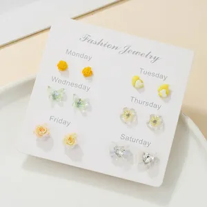 6-pair colorful fruit and floral earring set on a weekly display card for women