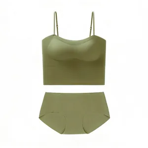 Seamless olive green lingerie set with adjustable straps and high elasticity fabric