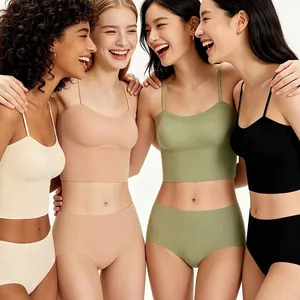 Seamless backless lingerie set with thin straps and removable pads in multiple colors