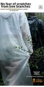 Macro detail of tear-resistant 18-silk thick PEVA raincoat material in outdoor setting