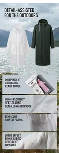 Detail of waterproof EVA raincoat showing high-frequency heat-pressed seams and water-repellent fabric