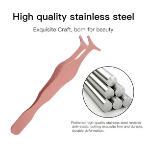 Applicatore per ciglia finte in acciaio rosa con impugnatura ergonomica e punta ricurva