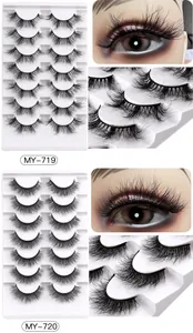 Detailed comparison of MY-719 and MY-720 thick long faux mink eyelashes in 7-pair sets