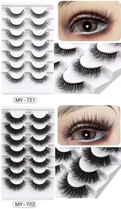 Close-up of 7 pairs fluffy faux mink eyelashes set showing detailed fiber texture