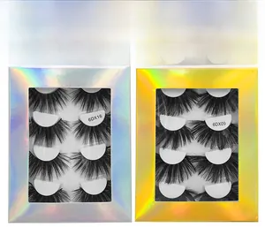 Detail view of 6D synthetic eyelashes with 25mm length in laser holographic packaging