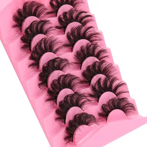 Lot de 10 paires de faux cils en vison synthétique volumineux avec courbure naturelle