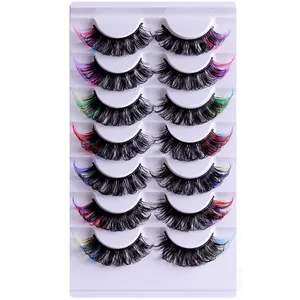 7 pairs of thick colorful false eyelashes with Russian D curl in various neon shades
